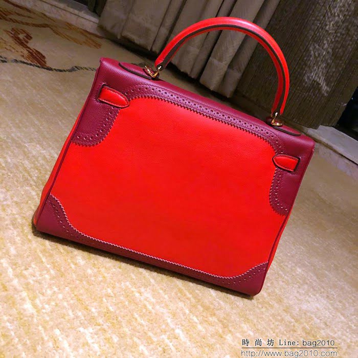 HERMES愛馬仕 凱莉包 kelly 32cm 拼接印花圖案 時尚手提包  Ama1407